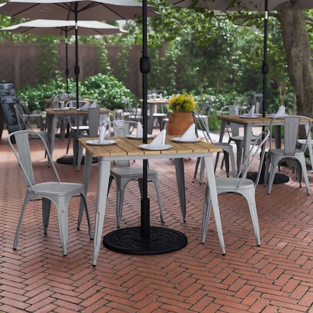 Flash Furniture 36 SQ Table Brown Umbrella Top/Silver Steel Frame JJ-T14619-90-BRSL-GG